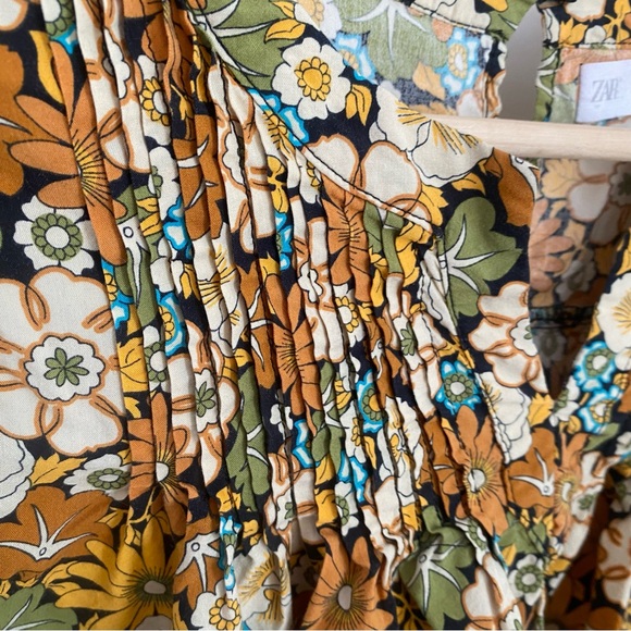 Zara Floral girls Tunic Dress in Yellow and Green size 11-12 70s style - Picture 6 of 8